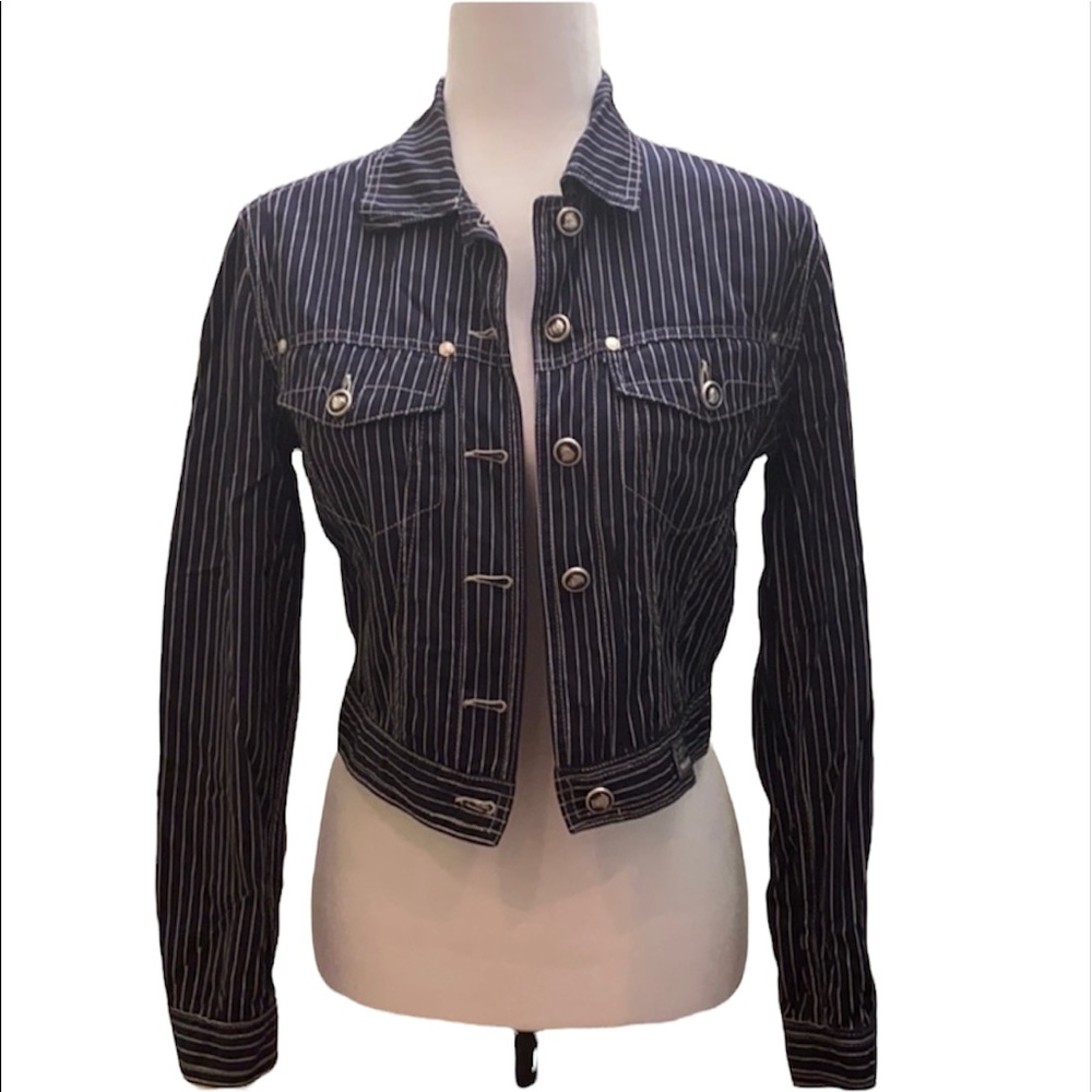 Gianni Versace Jean couture pinstripe blue Jean jacket vintage Medusa jacket